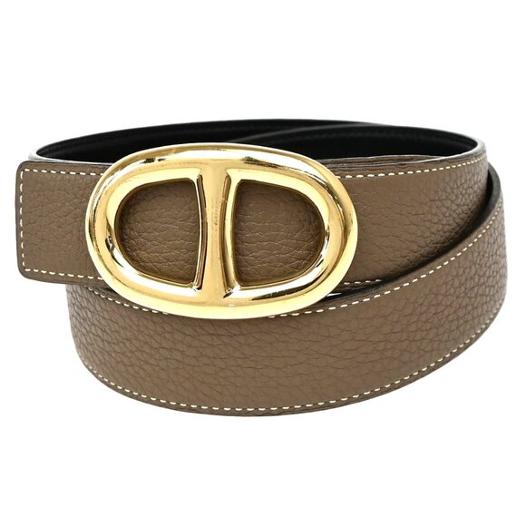HERMES Chaine D'ancre Reversible Buckle Belt 30mm Leather #80 Brown BK 83RL318 - Picture 1 of 13